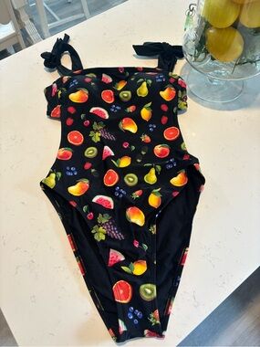 wild fable Black One-Piece Swimsuit with Bright Fruit Print